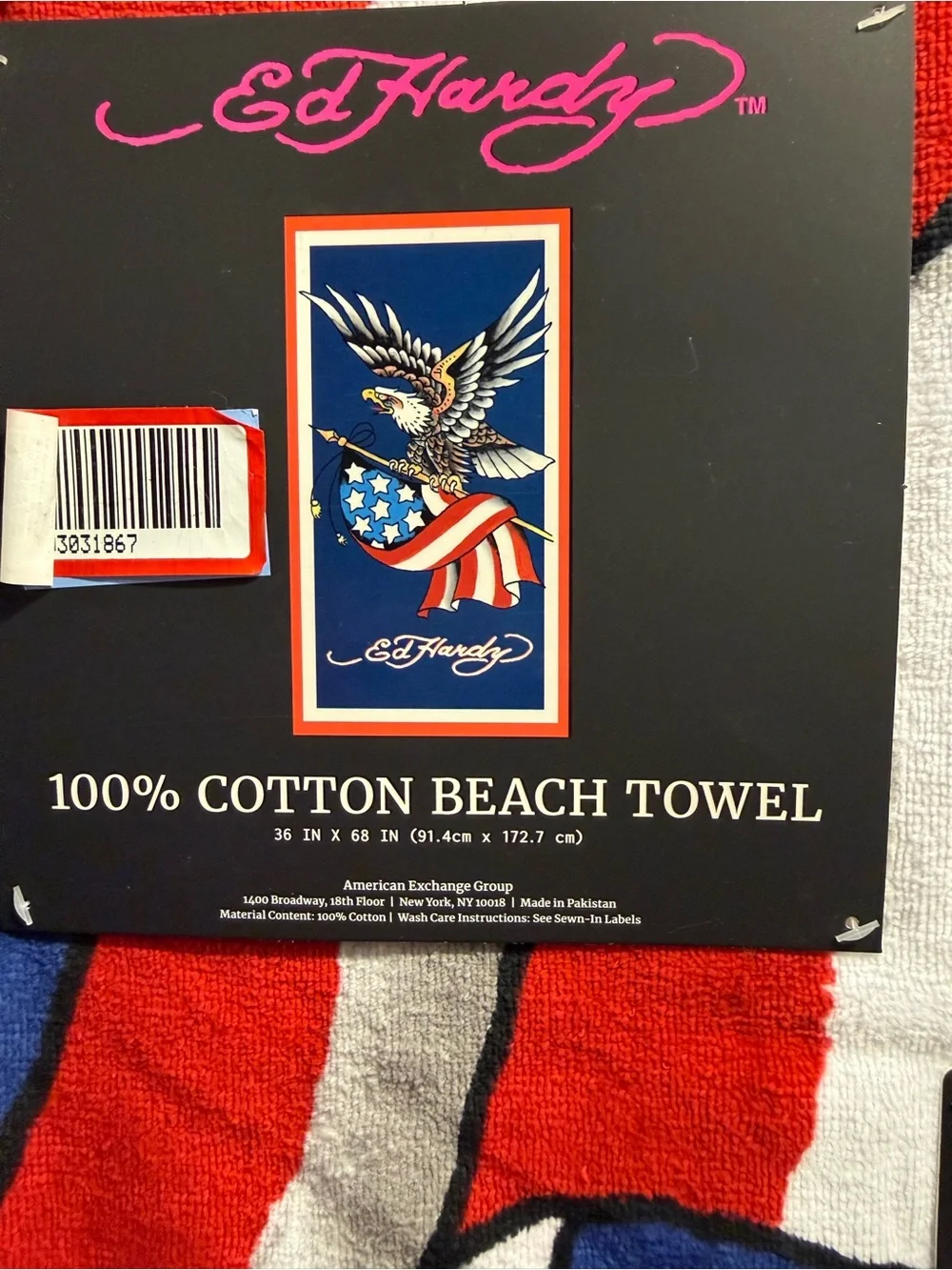 ED HARDY Beach Towel USA flag eagle 36